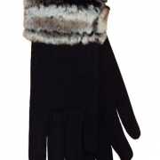 Zwarte fleece handschoen met bont