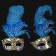 Wandversiering Italiaans blauwe veren oogmasker