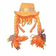 Oranje diadeem met hoed en vlechten