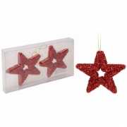 Rode glitter ster kerstboom hangers 13 cm