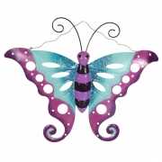 Metalen decoratie vlinder paars/blauw 41 cm