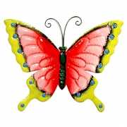 Metalen decoratie vlinder roze/geel 30 cm