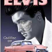 Metalen plaat met Elvis Presley en zijn Cadillac
