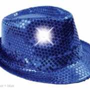 Pailletten hoedje blauw met LED licht