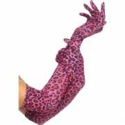 Roze lange luipaard handschoenen