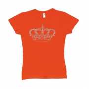Oranje t shirt met kroon voor dames