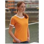 Oranje met wit contrast tshirt voor dames