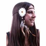 Verkleed hoofdband met witte bloem en veren