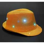 Pailletten trilby hoed oranje LED light