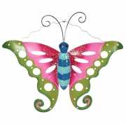 Tuin deco vlinder groen/roze 41 cm