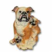Bulldog met puppies zittend van polystone 35 cm