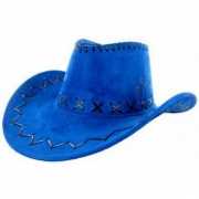 Feesthoeden lederlook cowboyhoed blauw