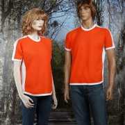 Oranje t shirt met witte streep
