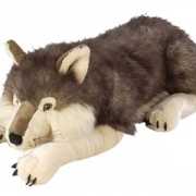 Liggende pluche wolf knuffel 76 cm