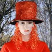 Oranje fan hoed met haar