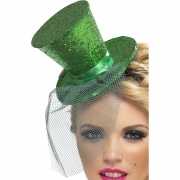 Groen glitter hoedje met elastiek