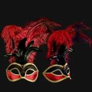 Luxueus italiaans veren oogmasker met fluweel rood/zwart