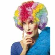 Clownspruik gekruld multikleuren voor dames