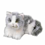 Liggende grijs witte kat van pluche 20 cm