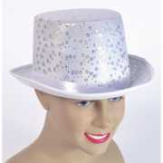 Witte hoge hoed met zilver patroon
