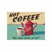 Metalen wand bordje Hot Coffee