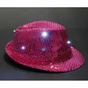 Glitter hoed roze met LED verlichting