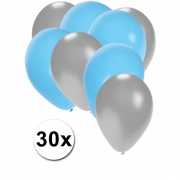 Zilveren en lichtblauwe ballonnen 30 stuks