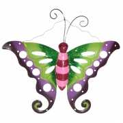 Metalen decoratie vlinder paars/groen 41 cm