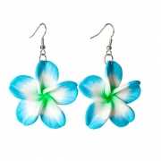 Blauwe Hawaii bloem oorbellen