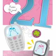 Roze verjaardagskaart 21 jaar