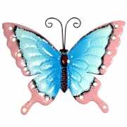 Decoratie vlinder blauw/roze 30 cm